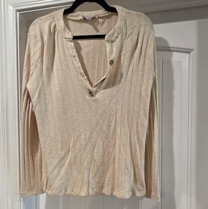 White Birch Beige Buttoned Long Sleeve Blouse